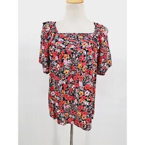 Knox Rose NWOT red floral Boho Short Sleeve Top Size XS